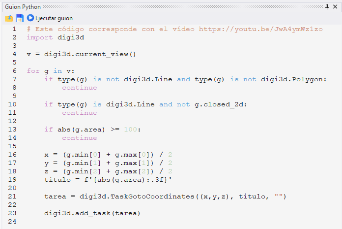 Panel de guion Python