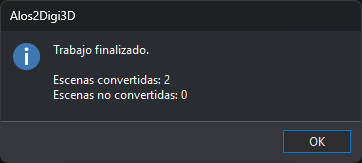 Mensaje Trabajo finalizado con dos escenas convertidas y ninguna sin convertir