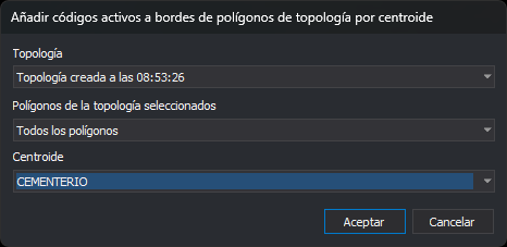 Cuadro de diálogo Añadir códigos activos a bordes de polígonos de topología por centroide