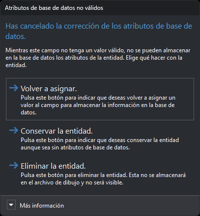 Cuadro Atributos de base de datos no válidos