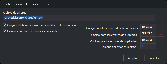 Cuadro de diálogo Configuración del archivo de errores