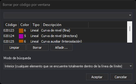 Cuadro de diálogo Borrar por código por ventana