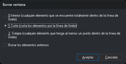 Cuadro de diálogo Borrar ventana