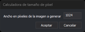 Cuadro de diálogo Calculadora de tamaño de píxel