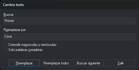 Cuadro de diálogo Cambia texto