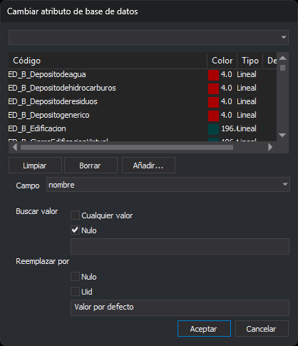 Cuadro de diálogo Cambiar atributo de base de datos