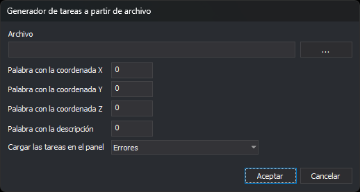 Cuadro de diálogo Generador de tareas a partir de archivo