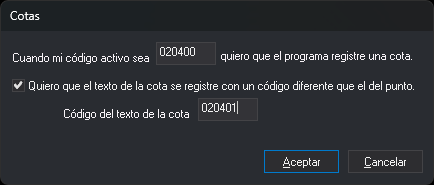 Cuadro de diálogo Cotas