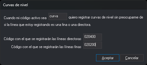 Cuadro de diálogo Curvas de nivel