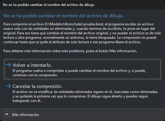 Cuadro de tareas No se ha podido cambiar el nombre del archivo de dibujo
