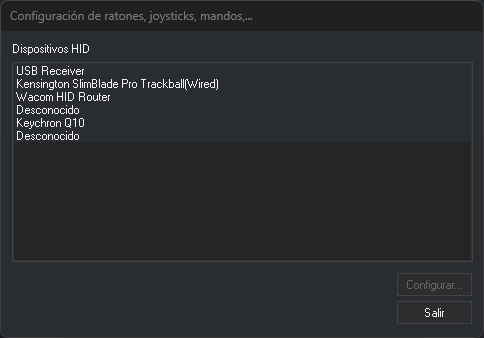 Cuadro de diálogo Configuración de ratones, joysticks, mandos