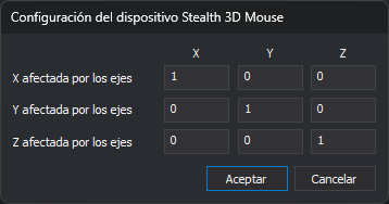 Cuadro de diálogo Configuración del dispositivo Stealth 3D Mouse