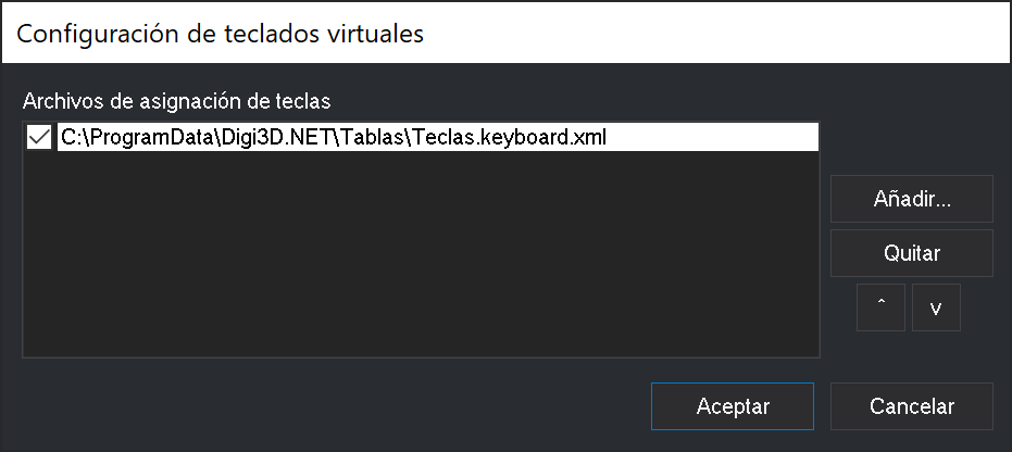 Cuadro de dialogo Configuración de teclados virtuales