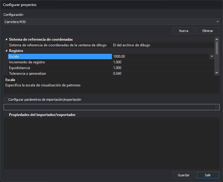 Cuadro de diálogo Configurar proyectos