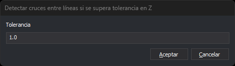 Cuadro de diálogo Detectar cruces entre líneas si se supera tolerancia en Z, con el campo Tolerancia