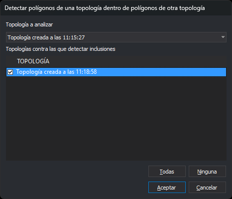 Cuadro de diálogo Detectar polígonos de una topología dentro de polígonos de otra topología