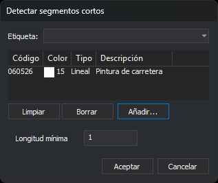 Cuadro de diálogo Detectar segmentos cortos