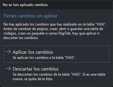 Cuadro No se han aplicado cambios al cambiar de página