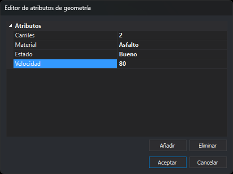 Cuadro de diálogo Editor de atributos de geometría