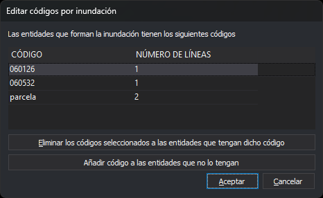 Cuadro de diálogo Editar códigos por inundación