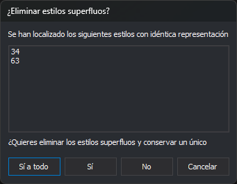 Cuadro de diálogo ¿Eliminar estilos superfluos?