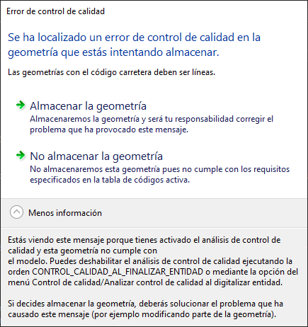 Error mostrado al digitalizar una geometría