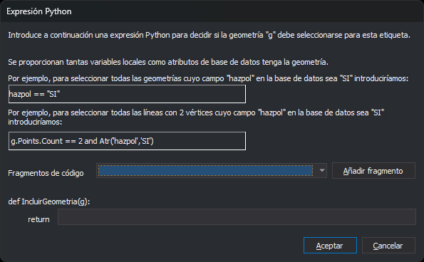 Cuadro de diálogo Expresión Python