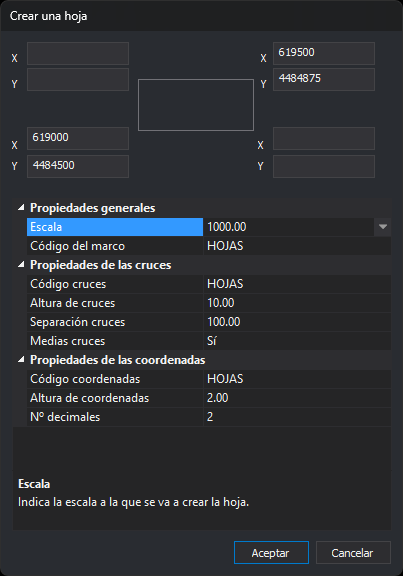 Cuadro de diálogo Crear una hoja