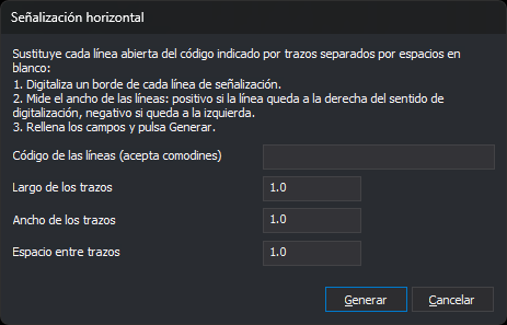 Cuadro de diálogo Señalización horizontal