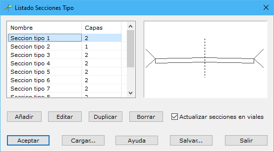 Cuadro de diálogo Listado Secciones Tipo