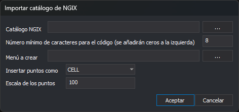 Cuadro de diálogo Importar catálogo de NGIX