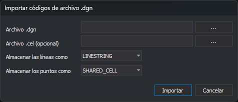 Cuadro de diálogo Importar códigos de archivo .dgn