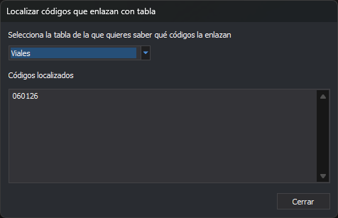 Cuadro de diálogo Localizar códigos que enlazan con tabla