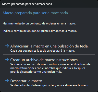 Cuadro de diálogo Macro preparada para ser almacenada