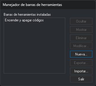 Cuadro de diálogo Manejador de barras de herramientas