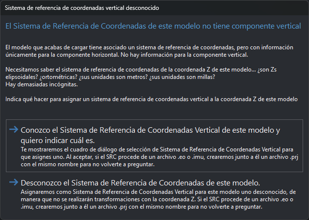 Cuadro Sistema de referencia de coordenadas vertical desconocido
