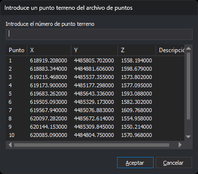 Cuadro de diálogo Introduce un punto terreno del archivo de puntos