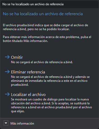 Cuadro No se ha localizado un archivo de referencia