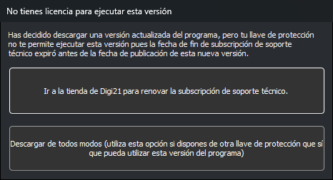 Cuadro de diálogo No tienes licencia para ejecutar esta versión