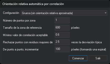 Cuadro de diálogo Orientación relativa automática por correlación