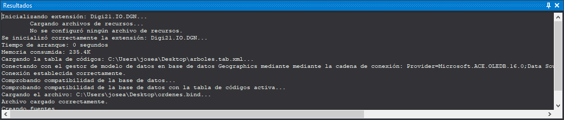 Panel de resultados