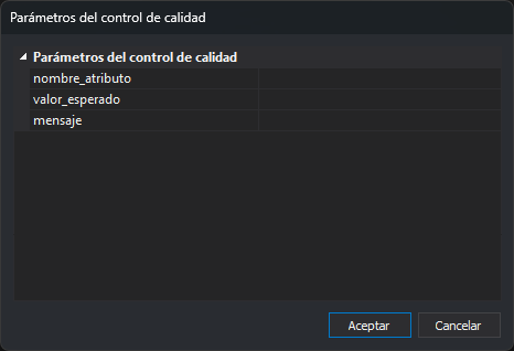 Cuadro de diálogo Parámetros del control de calidad con tres parámetros