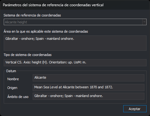 Cuadro de diálogo Parámetros del sistema de referencia de coordenadas vertical
