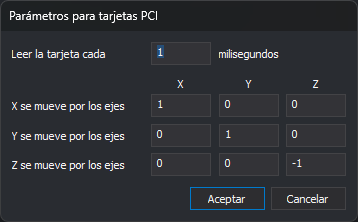 Cuadro de diálogo Parámetros para tarjetas PCI