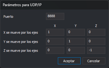 Cuadro de diálogo Parámetros para UDP/IP