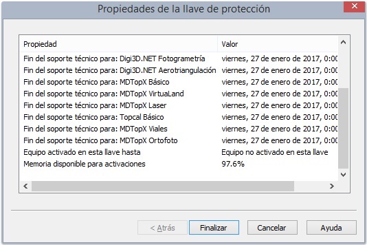 Captura mostrando las propiedades de la llave de protección