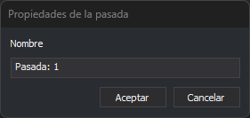 Cuadro de diálogo Propiedades de la pasada