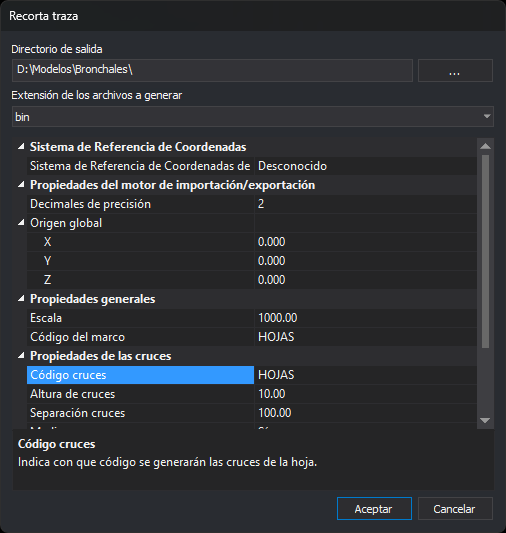 Cuadro de diálogo Recorta traza