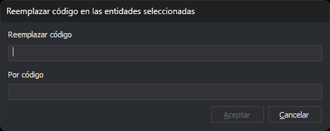 Cuadro de diálogo Reemplazar código en las entidades seleccionadas