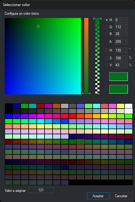 Cuadro de diálogo Seleccionar color con paleta